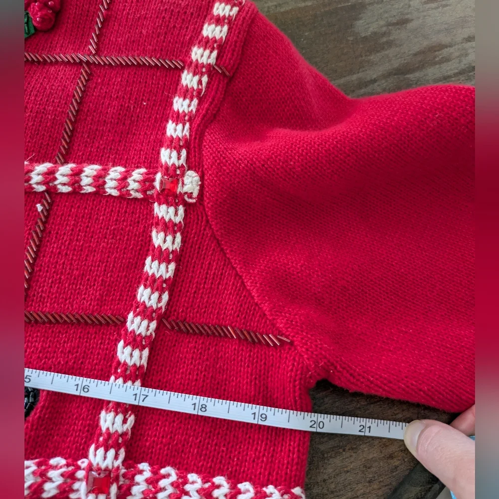 Vintage Berek Womens Red Christmas Sweater M Snowman Beaded Sequin Statement M - Picture 11 of 11